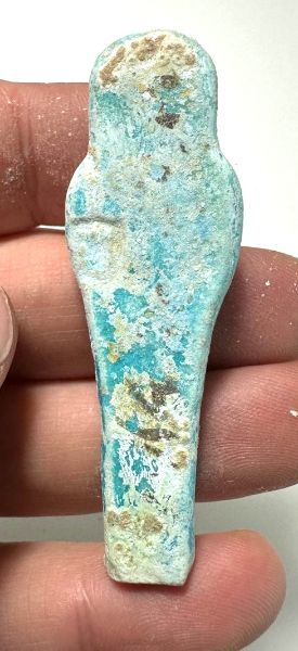 Picture of ANCIENT EGYPT. 26TH DYNASTY. FAIENCE USHABTI. 600 - 300 B.C  DEMOTIC INSCRIPTION ON BACK