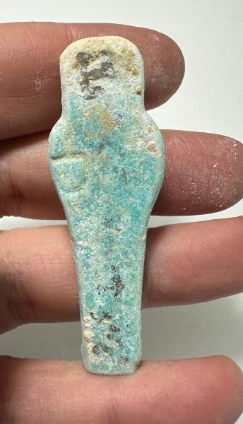 Picture of ANCIENT EGYPT. 26TH DYNASTY. FAIENCE USHABTI. 600 - 300 B.C . DEMOTIC INSCRIPTION ON BACK