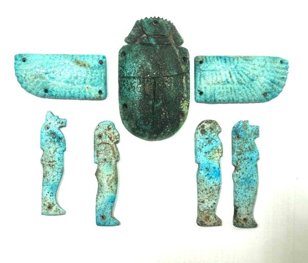 Picture of Ancient Egypt. FAIENCE SET OF A WINGED SCARAB . LATE PERIOD. 600 - 300  B.C