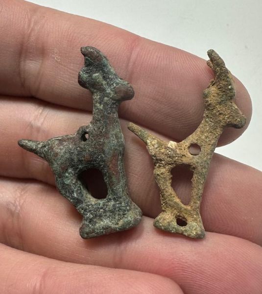 Picture of LOT OF TWO: ANCIENT HOLY LAND, PERSIAN OCCUPATION BRONZE GOAT AMULETS. 600 B.C