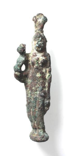 Picture of  ANCIENT EGYPT. BRONZE ISIS HOLDING COBRA STATUE. 1ST CENTURY BC - 2ND CENTURY AD