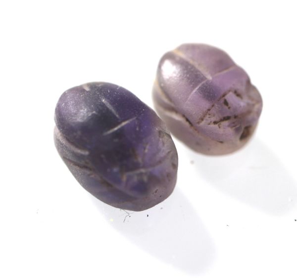 Picture of ANCIENT EGYPT. NEW KINGDOM. TWO AMYTHEST SCARABS. 1400 - 1200 B.C