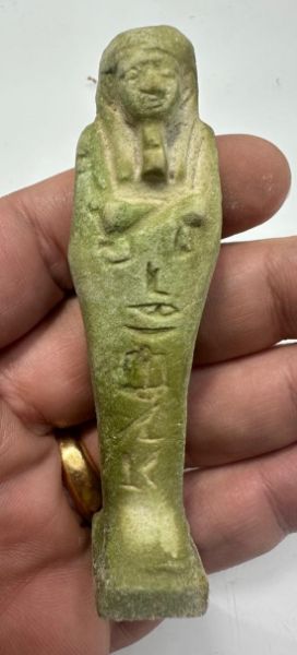 Picture of ANCIENT EGYPT. 26TH DYNASTY. FAIENCE USHABTI. 600 - 300 B.C  FOR THE DIRECTOR OF THE HB-SED FESTIVAL  "HOR UDJA", BORN OF "TASHERYTENHORBES"