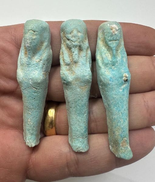Picture of ANCIENT EGYPT. 26TH DYNASTY. LOT OF 3 FAIENCE USHABTI. 600 - 300 B.C