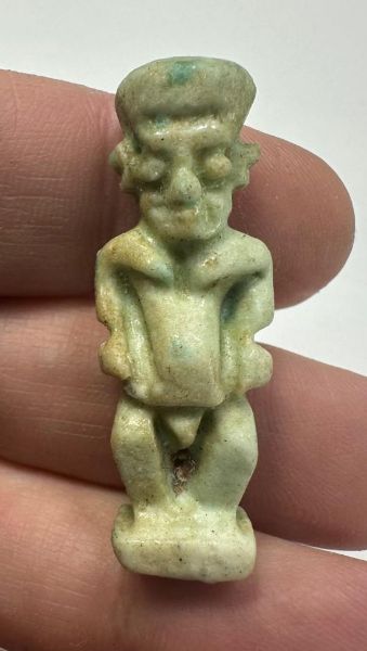 Picture of ANCIENT EGYPT. 26TH DYNASTY.  FAIENCE PATAIKOS AMULET. 600 - 300 B.C
