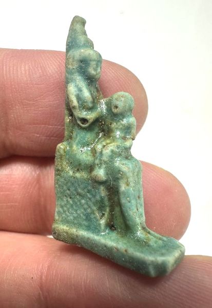 Picture of ANCIENT EGYPT. 26TH DYNASTY . 600 - 300 B.C. ISIS NURNSING BABY HORUS FAIENCE AMULET