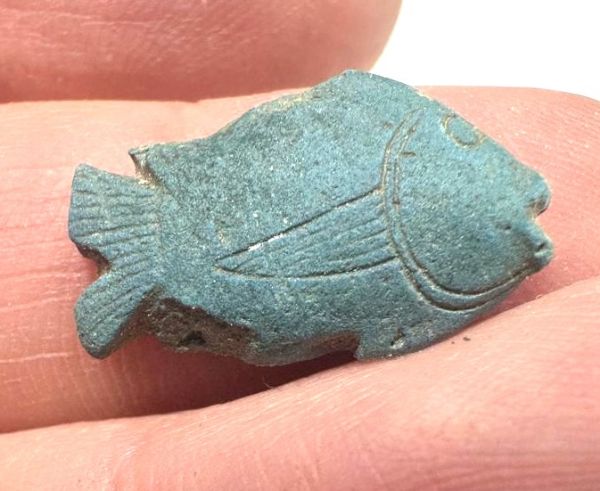 Picture of ANCIENT EGYPT. NEW KINGDOM . EGYPTIAN BLUE (FAIENCE) AMULET OF A FISH. 1400 - 1250 B.C