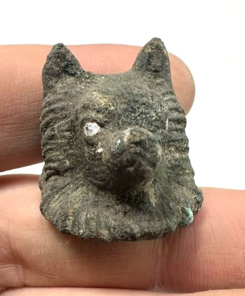 Picture of Ancient Roman Bronze Mount. Dog. glass eyes. 200 - 300 A.D