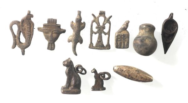 Picture of   Ancient Egypt. A group of 10  silver  amulets. Ptolemaic Period. 3rd century B.C