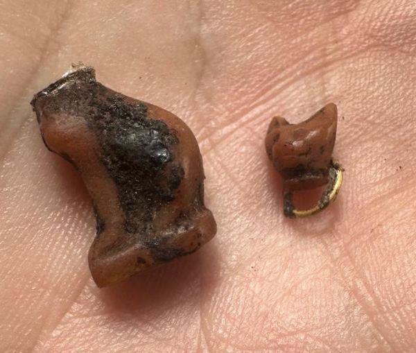 Picture of   Ancient Egypt. Carnelian Stone Cat with original ancient gold loop . Ptolemaic Period. 