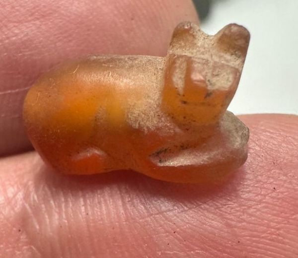 Picture of Ancient Egypt.  Carnelian Stone Cat  . Ptolemaic Period.
