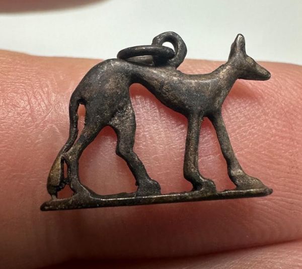 Picture of ANCIENT EGYPT. LATE PERIOD  SILVER JACKAL "ANUBIS" AMULET. 600 - 300 B.C 
