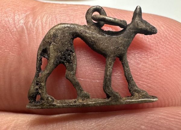 Picture of ANCIENT EGYPT. LATE PERIOD  SILVER JACKAL "ANUBIS" AMULET. 600 - 300 B.C 