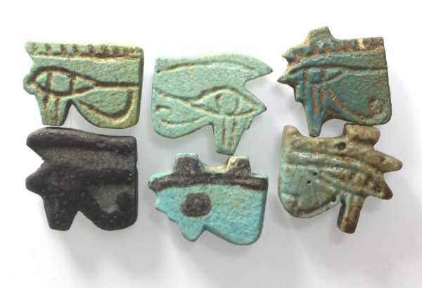 Picture of ANCIENT EGYPT - LOT OF 6 FAIENCE EYE OF HORUS AMULETS. 600 - 300 B.C