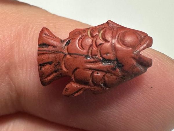 Picture of Ancient Egypt. Beautiful Red Jasper Stone fish Amulet. late period. 600 - 300 B.C
