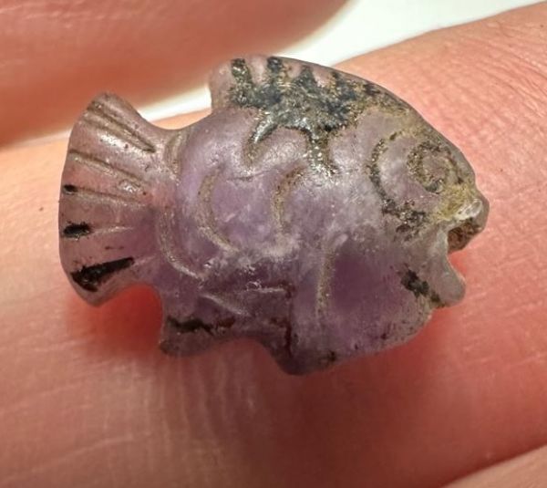Picture of Ancient Egypt. Beautiful Amethyst Stone fish Amulet. late period. 600 - 300 B.C