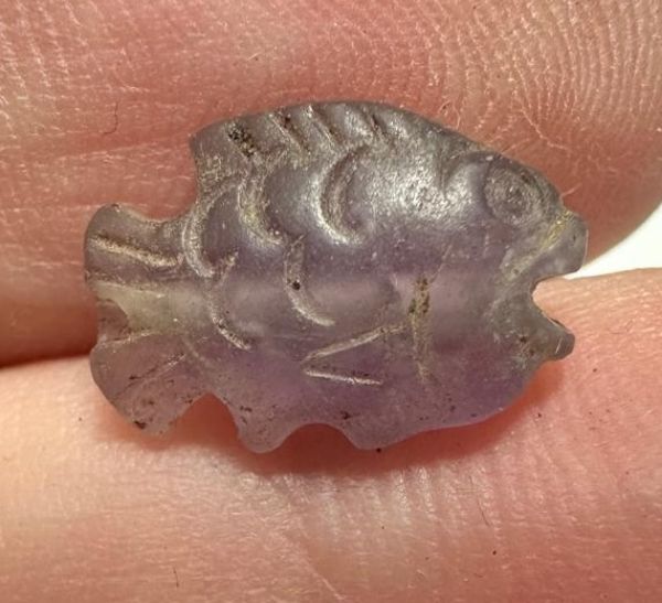 Picture of   Ancient Egypt. Beautiful Amethyst Stone fish Amulet. late period. 600 - 300 B.C