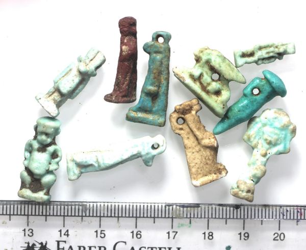 Picture of Ancient Egypt. LOT OF 10 FAIENCE AMULETS. 600 - 100 B.C