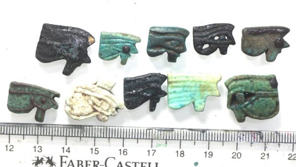 Picture of   Ancient Egypt. LOT OF 10 FAIENCE EYE OF HORUS  AMULETS. 600 - 300 B.C