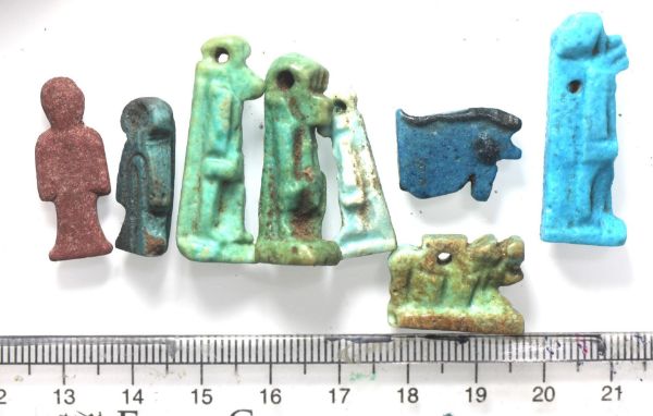 Picture of Ancient Egypt. LOT OF 8 FAIENCE AMULETS. 600 - 100 B.C
