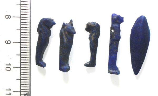 Picture of  Ancient Egypt. LOT OF 5 LAPIS LAZULI  AMULETS. 600 - 100 B.C