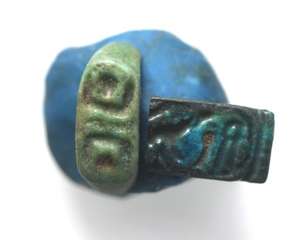 Picture of   Ancient Egypt. LOT OF 2 FAIENCE INSCRIBED  RING BEZELS. NEW KINGDOM. 1400 - 1200 B.C