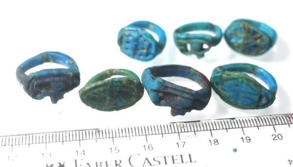 Picture of   Ancient Egypt. LOT OF 7 AMARNA PERIOD (TIME OF TUTANKHAMUN)  FAIENCE RINGS. 1400 B.C