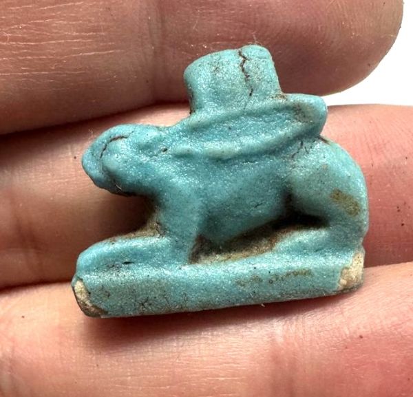 Picture of ANCIENT EGYPT.  BEAUTIFUL COLOR. GRECO - ROMAN - FAIENCE  AMULET OF A HARE . 300 B.C - 100 A.D