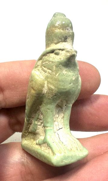 Picture of ANCIENT EGYPT.  BEAUTIFUL COLOR. GRECO - ROMAN - LARGE FAIENCE  AMULET OF A HORUS . 300 B.C - 100 A.D