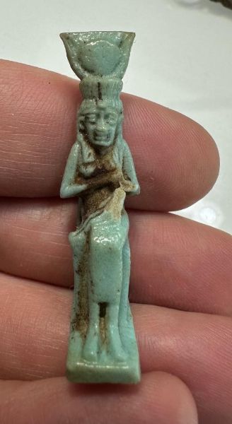 Picture of ANCIENT EGYPT FAIENCE ISIS NURSING HORUS AMULET. 600 - 300 B.C