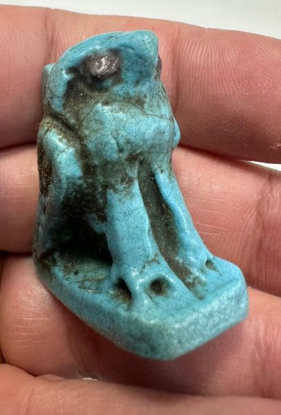 Picture of ANCIENT EGYPT. GRECO - ROMAN . BEAUTIFUL FAIENCE  AMULET OF A FALCON (HORUS) .   300 B.C - 100 A.D.  