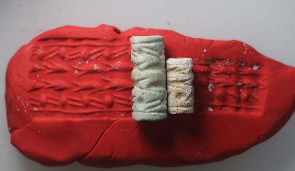 Picture of   Ancient Egypt.   LOT OF TWO: SECOND INTERMEDIATE PERIOD. FAIENCE CYLINDER SEALS. 1780 - 1550 B.C
