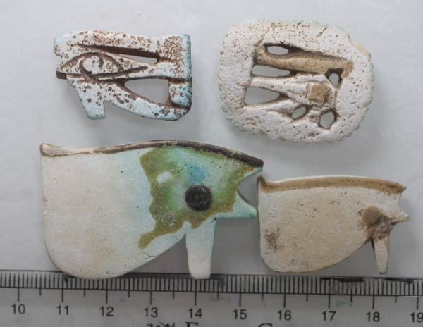 Picture of   Ancient Egypt.   LOT OF 4 FAIENCE EYE OF HORS AMULETS. LARGE SIZES 600 - 300 B.C
