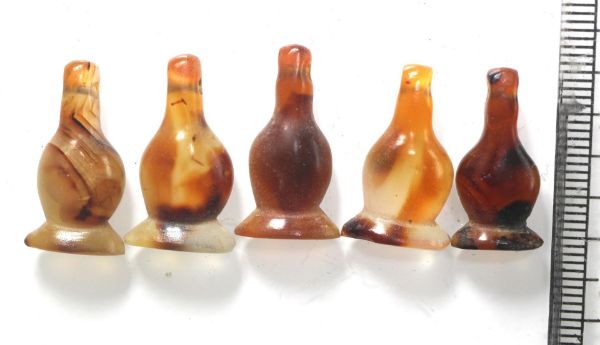 Picture of  Ancient Egypt. LOT OF 5 CARNELIAN STONE POPPY SEED AMULETS. 600 - 300 B.C