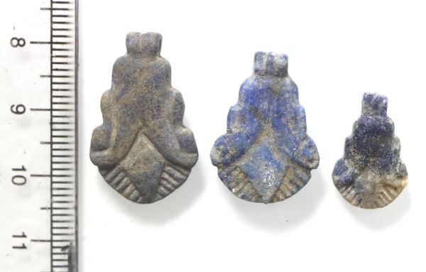 Picture of   Ancient Egypt. LOT OF 3 LAPIS LAZULI LOTUS FLOWER  AMULETS. 600 - 300 B.C