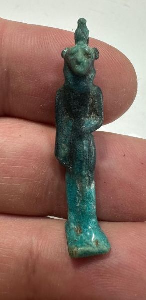 Picture of ANCIENT EGYPT - FAIENCE LION HEADED AMULET AMULET. 600 - 300 B.C