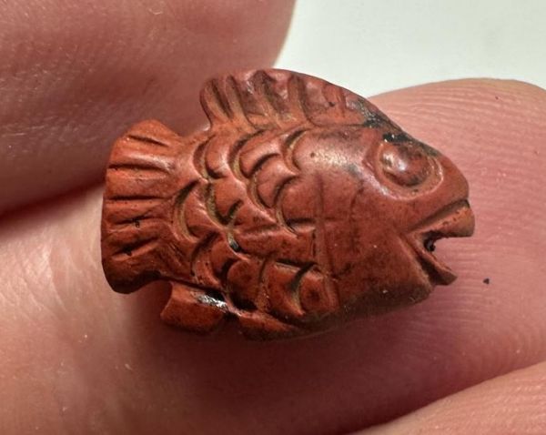 Picture of   Ancient Egypt. Beautiful Red Jasper Stone fish Amulet. late period. 600 - 300 B.C