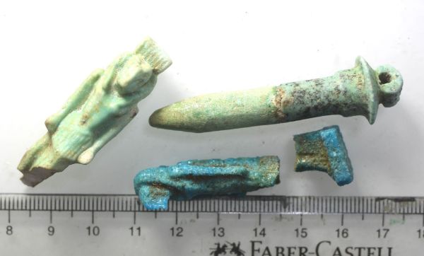 Picture of ANCIENT EGYPT. FAIENCE  GROUP OF THREE BROKEN OR REPAIRED AMULETS .  600 - 300  B.C