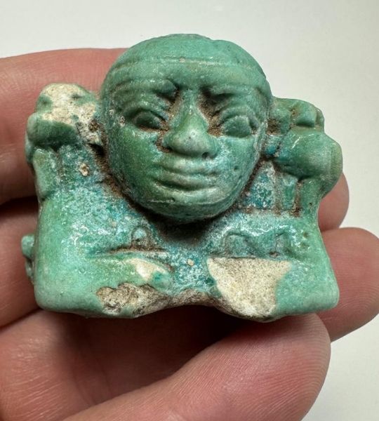 Picture of ANCIENT EGYPT.  A LARGE FAIENCE FRAGMENT OF A  POTAIKOS AMULET.  600 - 300 B.C   