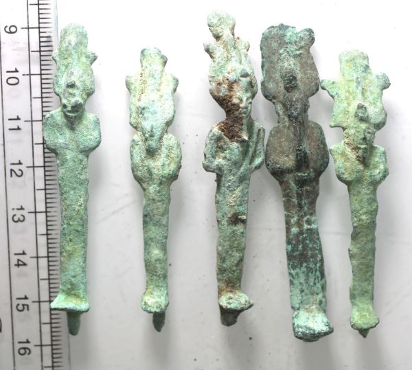 Picture of ANCIENT EGYPT. LATE PERIOD. LOT OF 5 BRONZE FIGURES OF OSIRIS. 600 - 300 B.C