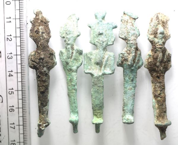 Picture of ANCIENT EGYPT. LATE PERIOD. LOT OF 5 BRONZE FIGURES OF OSIRIS. 600 - 300 B.C