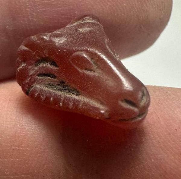 Picture of  Ancient Egypt.  LATE PERIOD. 600 - 100 B.C.  STONE  RAM'S HEAD  AMULET (KHNUM)