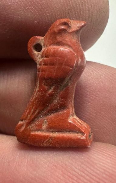 Picture of   Ancient Egypt.   RED JASPER Stone Falcon (Horus) Amulet  . Ptolemaic Period. 3rd century B.C