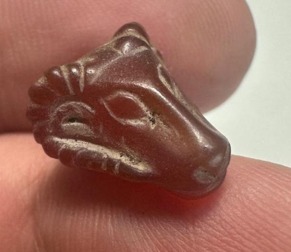 Picture of  Ancient Egypt.  LATE PERIOD. 600 - 100 B.C.  STONE  RAM'S HEAD  AMULET (KHNUM)