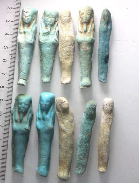 Picture of Ancient Egypt.  LATE PERIOD. 600 - 100 B.C.  LOT OF 10 FAIENCE USHABTIS